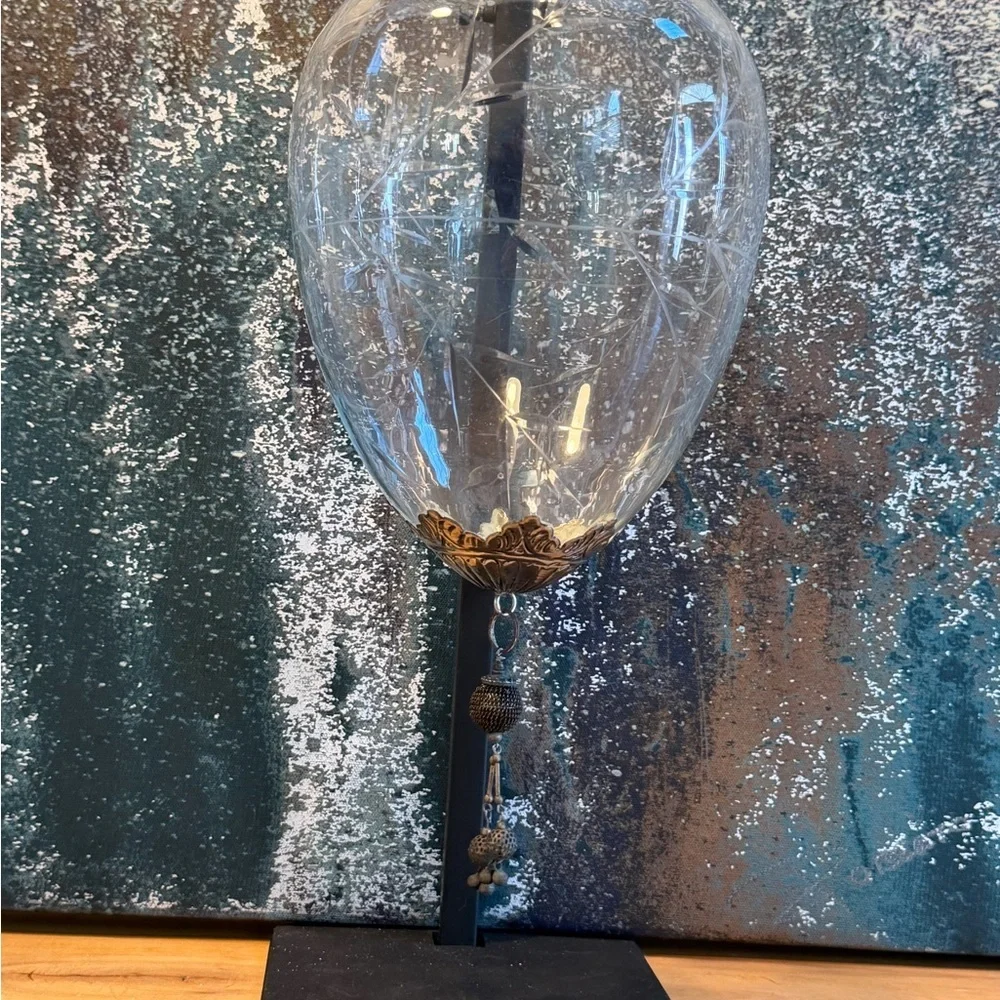 Vintage Clear Etched‎ Glass Egg Shaped Ornament